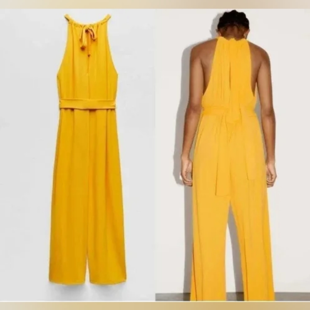 Zara flowy orange jumpsuit size S BNWT - Picture 3 of 4